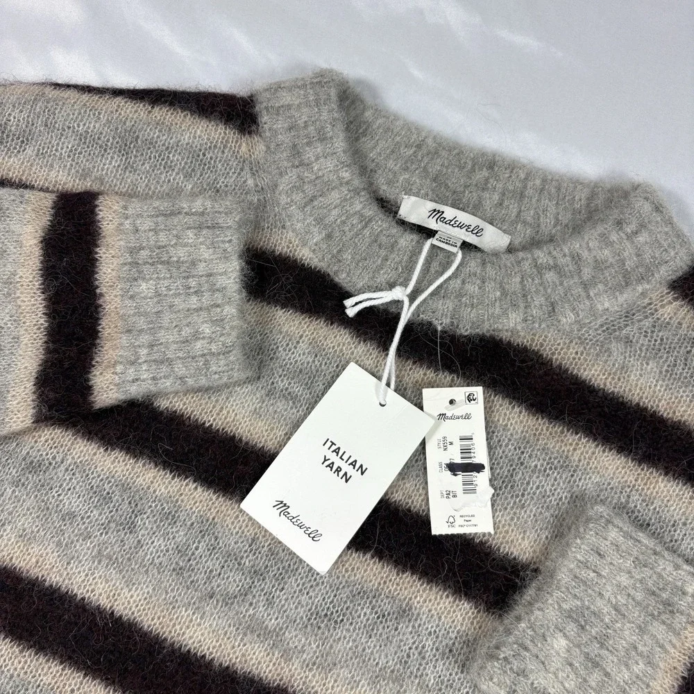 New Madewell Women's Oversized Alpaca Italian Yarn Blend Striped Sweater Medium